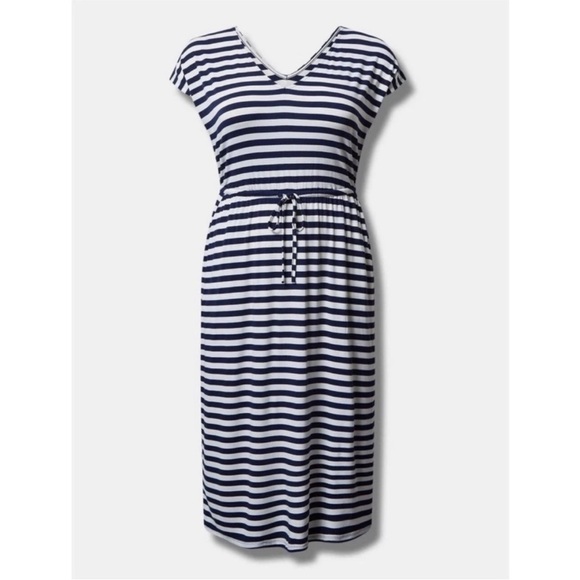 Size 1X Torrid Women’s Navy White Striped Midi Dress Super Soft Dolman Sleeve - Picture 5 of 8